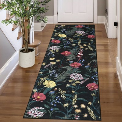 Modern Washable Area Rug for Living Room, Floral Pattern Floor Rug with Non Slip Backing, Low Pile Floor Carpet for Living Room Office