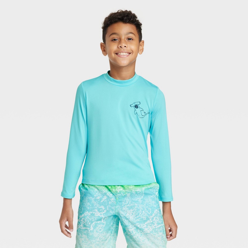 Boys' Shark Long Sleeve Rash Guard Swim Shirt - Cat & Jack™ Blue XS