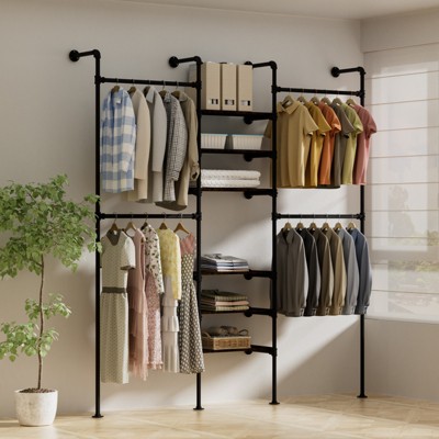 LOVMOR Industrial Pipe Clothing Racks,Industrial Clothing Rack Wall Mounted,Black Clothes Rack Retail Display Hanging Rod