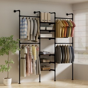 LOVMOR Industrial Pipe Clothing Racks,Industrial Clothing Rack Wall Mounted,Black Clothes Rack Retail Display Hanging Rod - 1 of 4