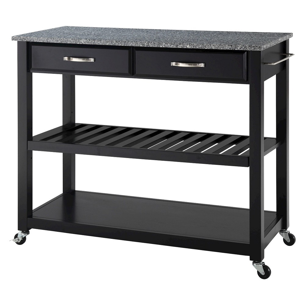 Photos - Other Furniture Crosley Solid Granite Top Kitchen Cart/Island with Optional Stool Storage - Black 