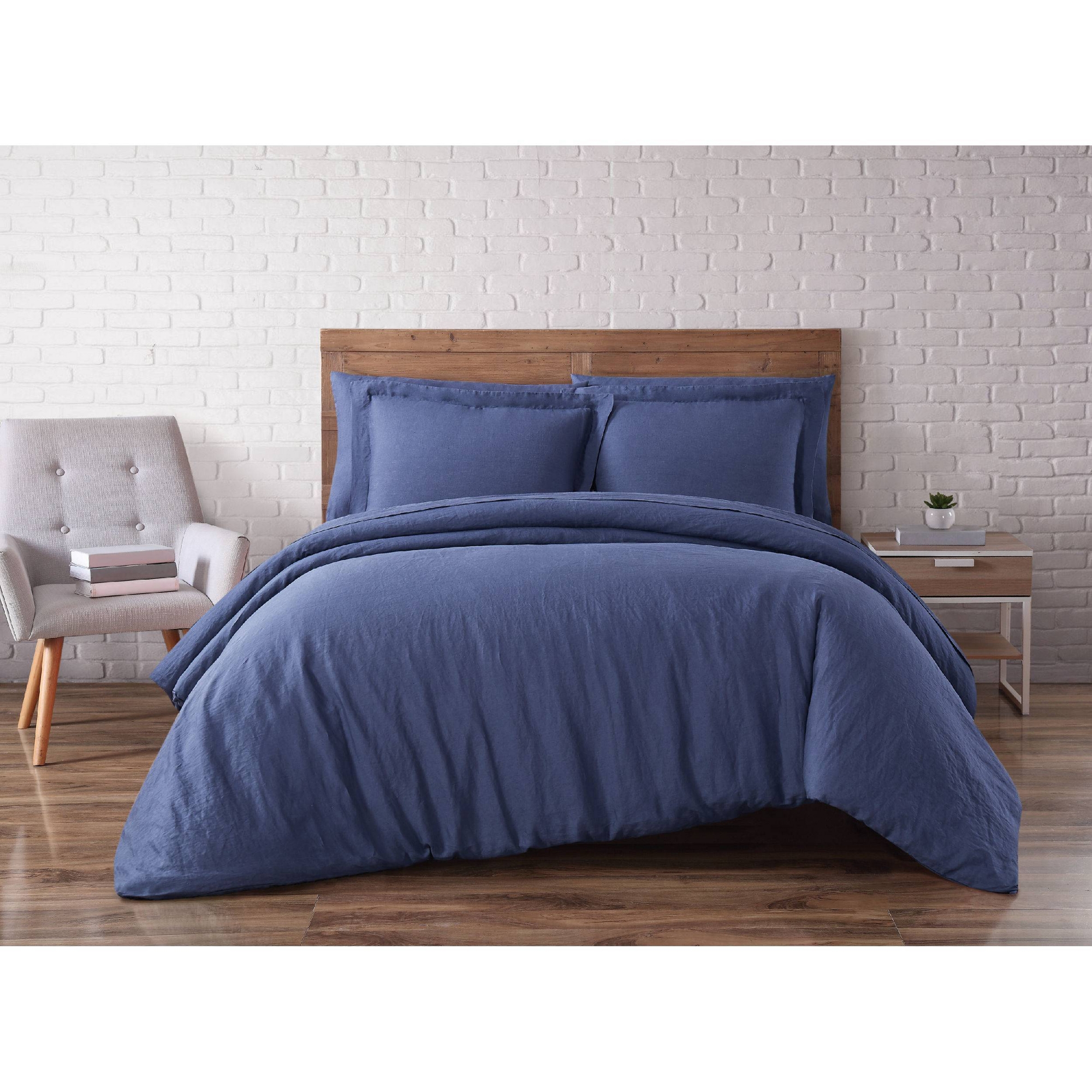 King 3pc Flax Linen Duvet Set Navy - Brooklyn Loom