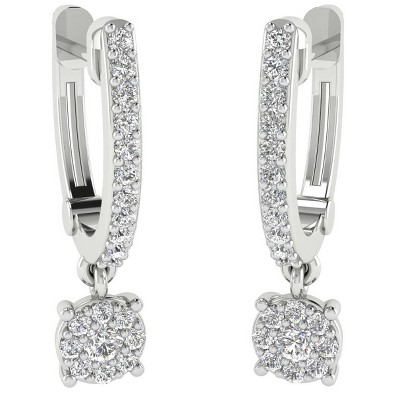 Pompeii3 1/3 ct Diamond Round Dangle Womens Round Hoops Earrings 10k White Gold