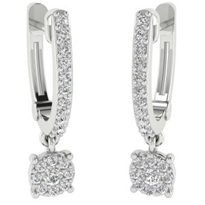 Pompeii3 1/3 ct Diamond Round Dangle Womens Round Hoops Earrings 10k White Gold - 1 of 4