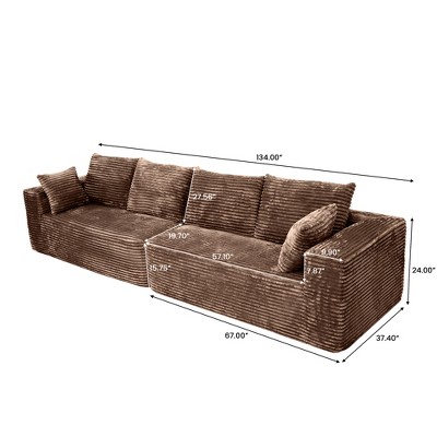 WJSHome 134" Sectional Couches for Living Room, Modular Sectional Sofa with L-Shape Chaise, Comfy Corduroy Fluffy Cloud Couch with Deep Seat