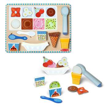 Melissa & Doug Ice Cream Wooden Magnetic Puzzle Play Set, 16pc Magnet with Scooper