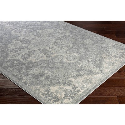 Gray Floral Motif Low Pile Synthetic Area Rug