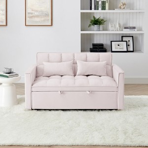 54.33'' Velvet Foldable Sofa Bed with Adjustable Back and 2 Soft Pillows, 3-Position Convertible Sofa for Living Room - 1 of 4