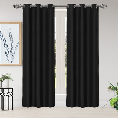 2 Pcs 42 x 84 Inch Solid Blockout Thermal Insulated Grommet Curtain Panels Black - PiccoCasa