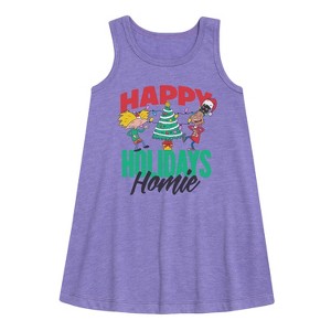 Girls' - Hey Arnold! - Holiday Homies Graphic Sleeveless Aline Dress - 1 of 3