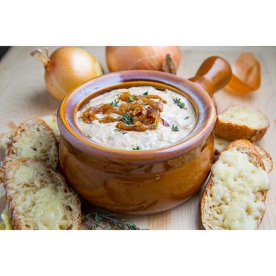 Brown and Cream Ceramic Onion Soup Bowls with Lids, Set of 4