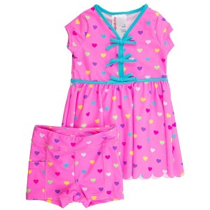 RuffleButts Toddler Girls UPF50+ Active Short Sleeve Bow Dress & Bike Short Set - 1 of 4