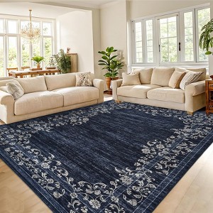 Floral Print Area Rug - Machine Washable Non-Slip Rug for Modern Homes - 1 of 4