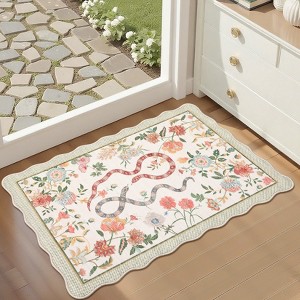Scalloped Edge Area Rugs for Living Room Bedroom Floral Printed Snake Pattern Washable Rug Soft Non-Slip Low Pile Accent Rug - 1 of 4