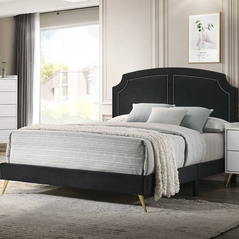 Zeena 86&#34; Queen Bed Black Velvet - Acme Furniture, 1 of 7