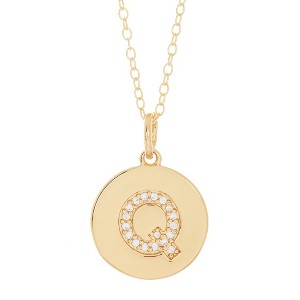 Adornia Tarnish Resistant 14k Gold Plated Initial Pave Disc Necklace - 1 of 3