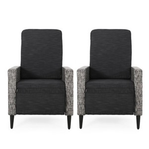 Murdock 2pk Outdoor Wicker Recliners - Black/Dark Gray - Christopher Knight Home: UV-Resistant, Push-Back Mechanism, with Cushions - 1 of 4