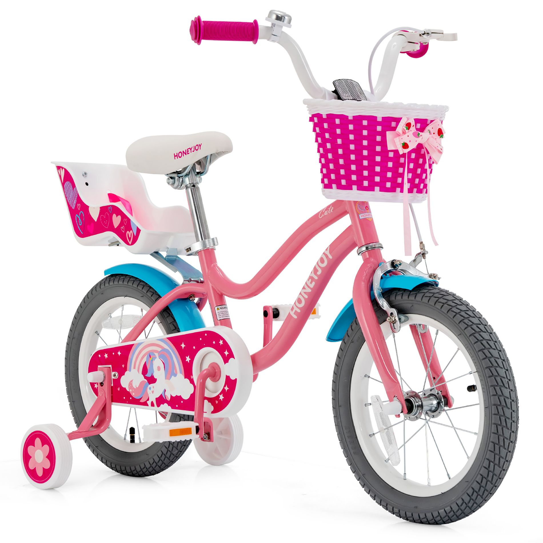 Honeyjoy 14 Inches Kids Bicycle with Training Wheels & Basket for Boys & Girls Age 3-5 Years