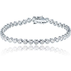 14K Gold Plated Sterling Silver Tennis Bracelet, 2mm Round Cut Bezel Set Cubic Zirconia 7 Inch for Women - 1 of 4