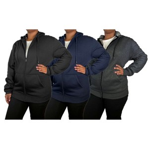 Blue Ice Women's Loose Fit  Fleece Lined Full-Zip Hoodie -3 Pack - 1 of 4
