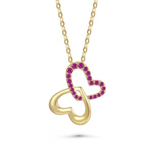 Guili Sterling Silver, Gold, or Rose Gold Double Heart Butterfly Pendant Necklace with Cubic Zirconia – A Meaningful & Elegant Gift for Women & Girls - 1 of 3