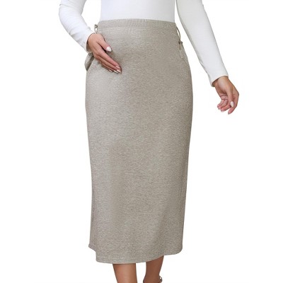 INSPIRE CHIC Womens Maternity Skirt Knitted Straight Skirts Over the Belly Stretch Solid Pregnancy Business Work