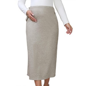INSPIRE CHIC Womens Maternity Skirt Knitted Straight Skirts Over the Belly Stretch Solid Pregnancy Business Work - 1 of 4