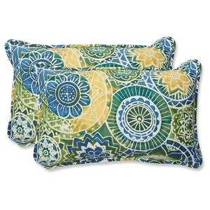Pillow Perfect 2-Piece Outdoor Lumbar Pillows - Omnia, Green Blue