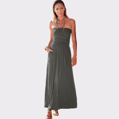 LASCANA Bandeau Maxi Dress Women's Clothing Olive : 4