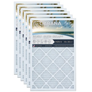 Cabana Air Filters 6 Pack Home HVAC Furnace Air Filters, Capture Unwanted Particles with Pleated Design, MERV 8, 18 x 30 x 1, White - 1 of 4