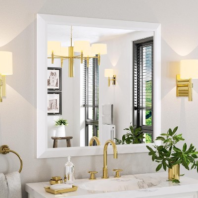 Apmir High-Strength Tempered Glass and Aluminum Alloy Framed French Cleat Mounted Wall Decor Mirror in matte black with 5-Year Warranty