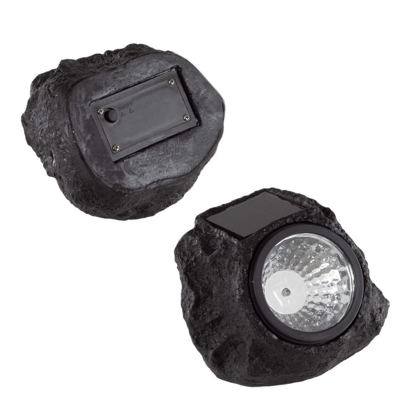 Nature Spring Solar-Powered LED Rock Lights – Black and Gray, 4-Pack, 1 of 6