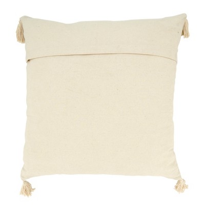 Gray and Beige Cotton Whipstitch Banded 20" Square Throw Pillow