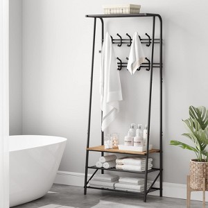 Coat Rack, 4-In-1 Hall Tree, Entryway Shoe Bench Coat Standwith Metal Frame, 3-Tier Shelf and 10 Hooks for Entryway,Hallway, Bedroom - 1 of 4