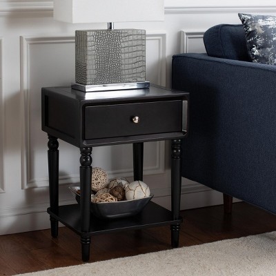 Siobhan Black Pine Wood End Table with Storage