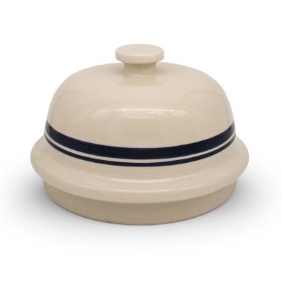 Beige and Blue Stoneware Dome Bread Baking Pan with Lid