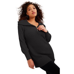 June + Vie by Roaman's Women's Plus Size Half-Zip Sweater - 1 of 4