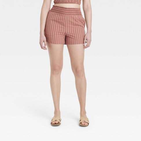 A New Day Women's High-Rise Paperbag Shorts- (Light Brown Gingham