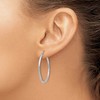 Black Bow Jewelry 2mm x 35mm 14k White Gold Satin & Diamond-Cut Round Hoop Earrings - 3 of 4