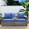 FIONECA 3-Piece Patio Furniture Set ¨C PE Wicker Barrel-Style Sofa Set with Blue Cushions - 4 of 4