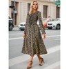 INSPIRE CHIC Women's Leopard Print Long Sleeve Tie V Neck Smoked Flowy Midi Dresses with Pockets - 2 of 4