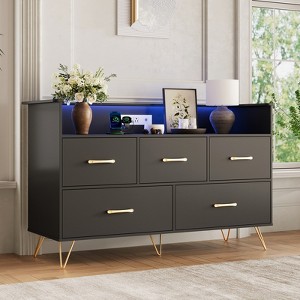 COZONY 5-Drawer Wood Dresser with Display Shelf, Modern Storage Cabinet for Bedroom Living Room Entryway - 1 of 4