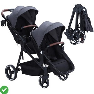 Tandem Double Stroller Newborn and Toddler, Foldable Twin Stroller with Reversible Seat - 1 of 4