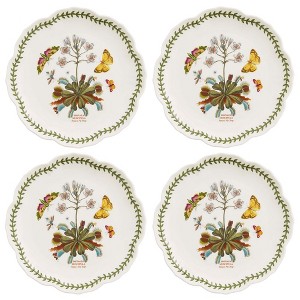 Portmeirion Botanic Garden Lotus Blossom Side Plates, Set of 4 - Venus Fly Trap Illustration with Butterflies, 8.8" Floral Porcelain Dishes - 1 of 4