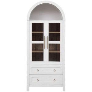 COMHOMA 71" Tall Arched Pantry Cabinet with 2 Large Drawers, Modern Farmhouse Kitchen Storage Cabinets with Adjustable Shelves, Glass Door, White - 1 of 4
