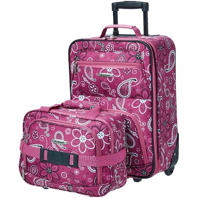 Rockland Fashion Softside Upright Luggage Set Expandable Wheel Telescopic Handle Pink Bandana 2-Piece (14/19)