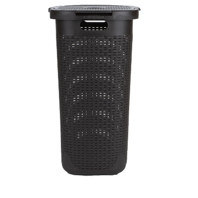 Black Wicker Collapsible Upright Laundry Hamper with Lid