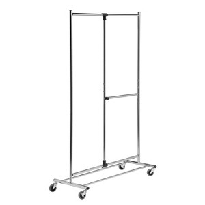 Honey-Can-Do 2 Tier Garment Rack: Adjustable Chrome Closet Rack, Rolling Steel Frame, 30 lb Capacity - 1 of 4
