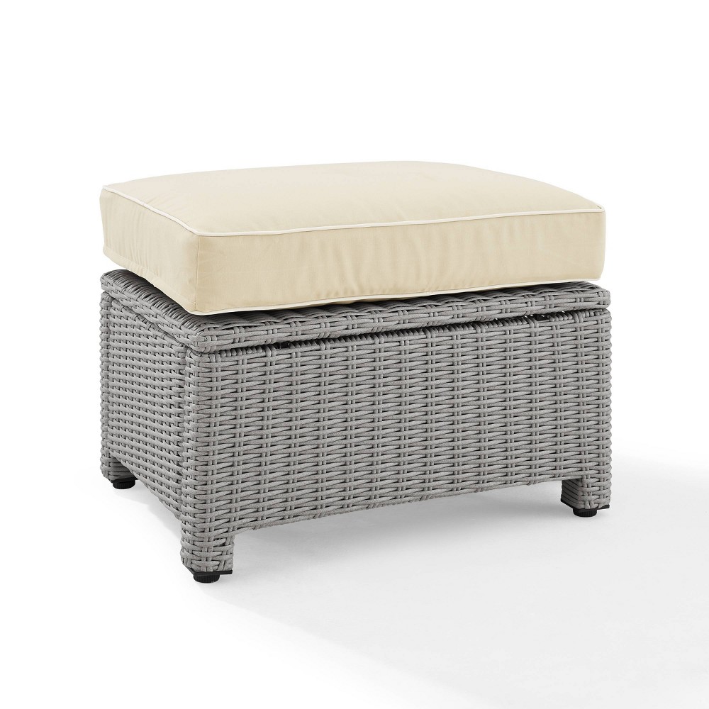Bradenton Outdoor Wicker Ottoman Sand Gray Crosley