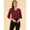 INSPIRE CHIC Women's V Neck 3/4 Sleeves Ligthweight Check Plaid Blouses - 2 of 4